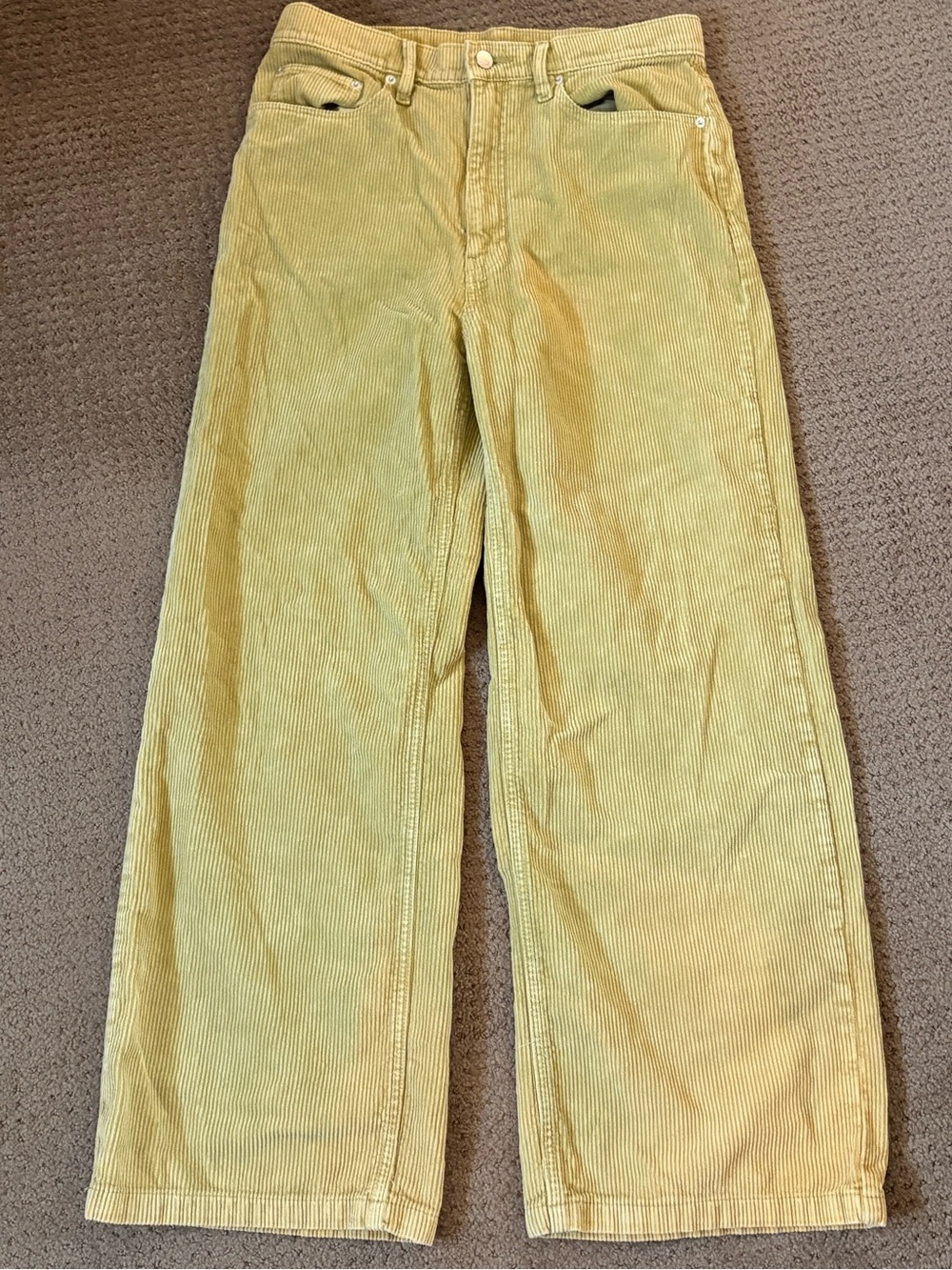 Yellow Corduroy Wide Leg Pants High Rise Retro Style